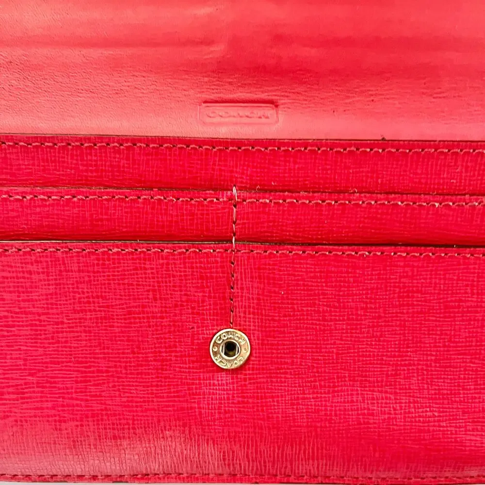 Coach Scarlet Pink Saffiano Leather Slim Soft Wallet #F49350